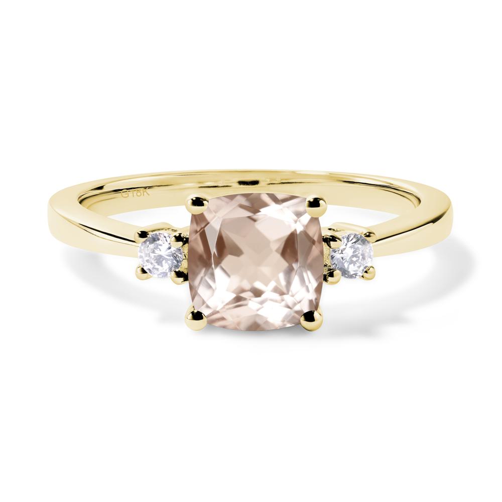 Cushion Cut Morganite Trilogy Ring - LUO Jewelry #metal_18k yellow gold