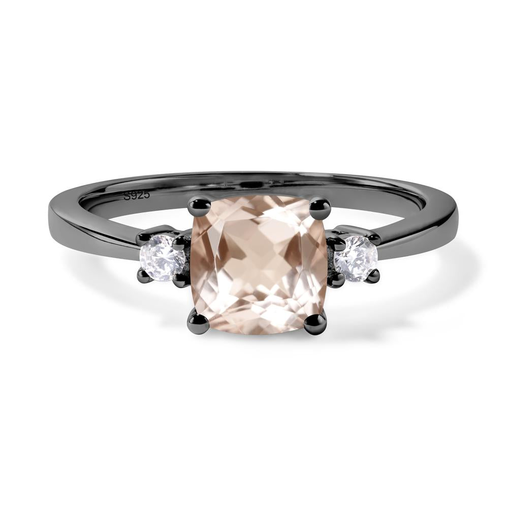 Cushion Cut Morganite Trilogy Ring - LUO Jewelry #metal_black finish sterling silver
