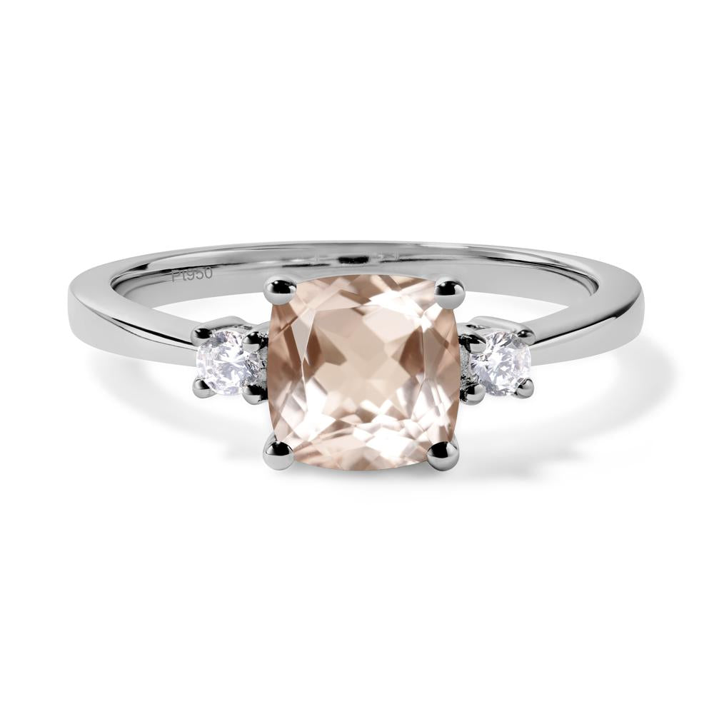 Cushion Cut Morganite Trilogy Ring - LUO Jewelry #metal_platinum