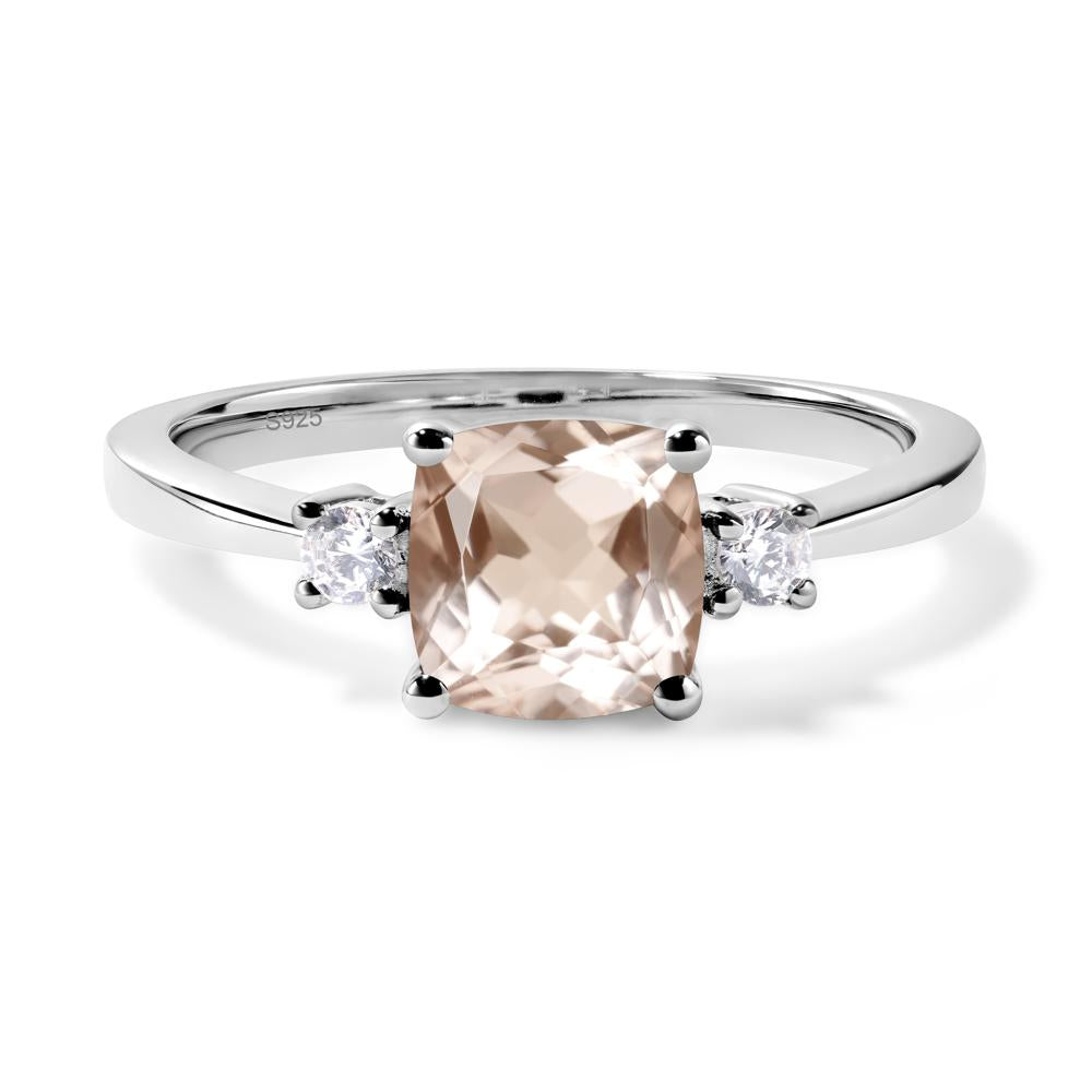 Cushion Cut Morganite Trilogy Ring - LUO Jewelry #metal_sterling silver