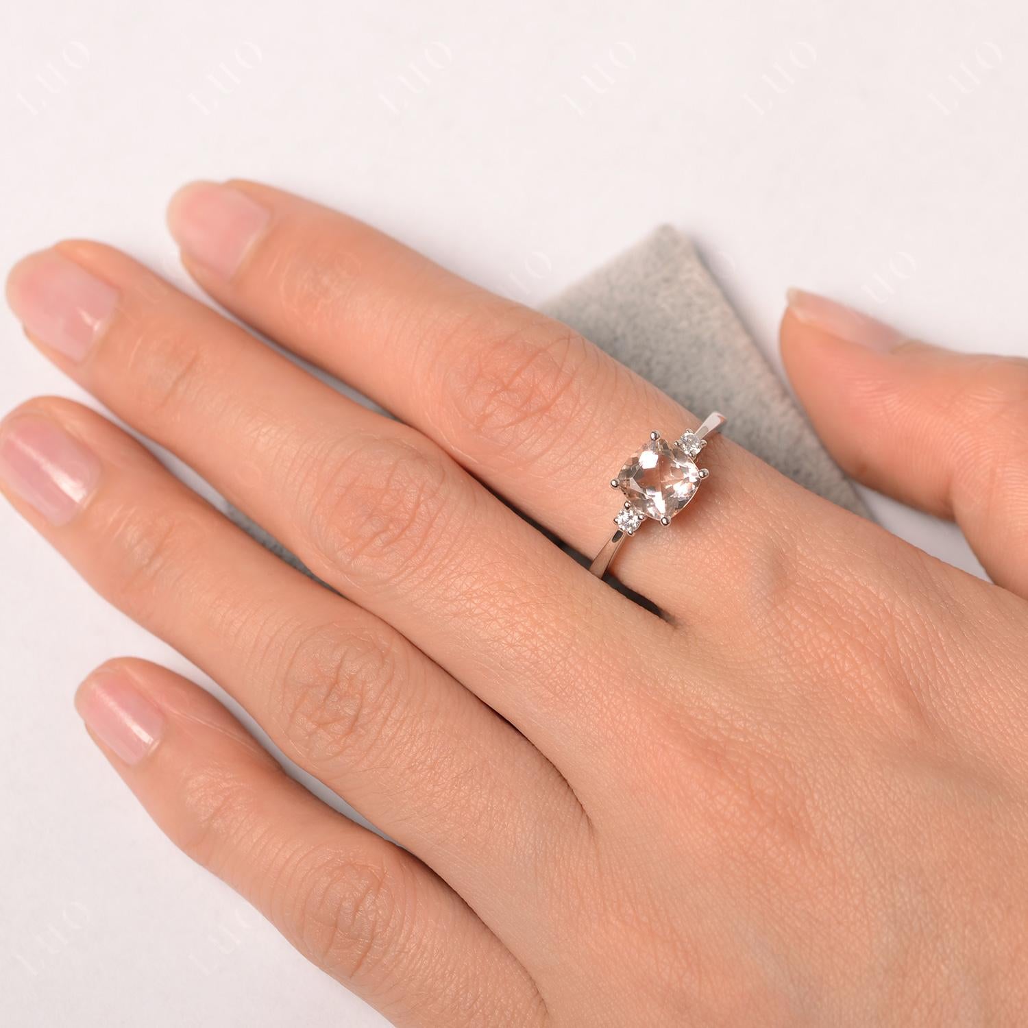 Cushion Cut Morganite Trilogy Ring - LUO Jewelry