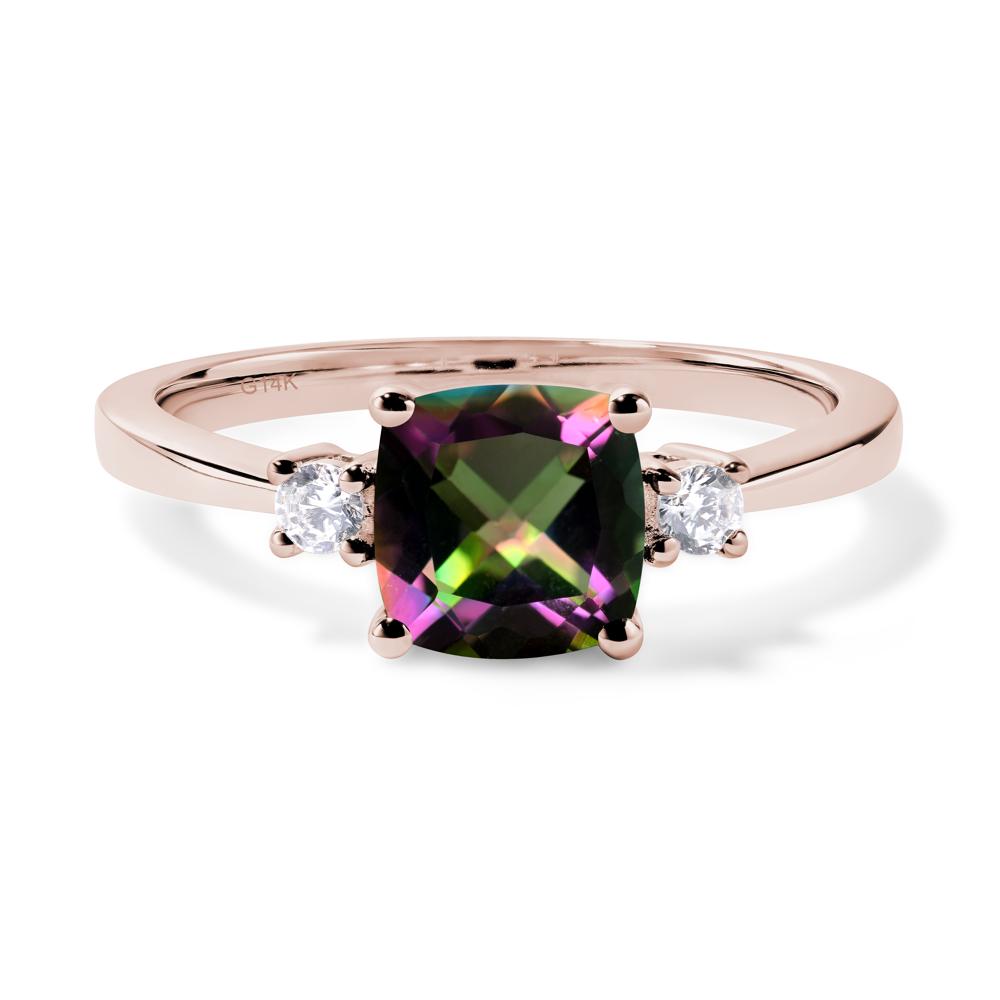 Cushion Cut Mystic Topaz Trilogy Ring - LUO Jewelry #metal_14k rose gold
