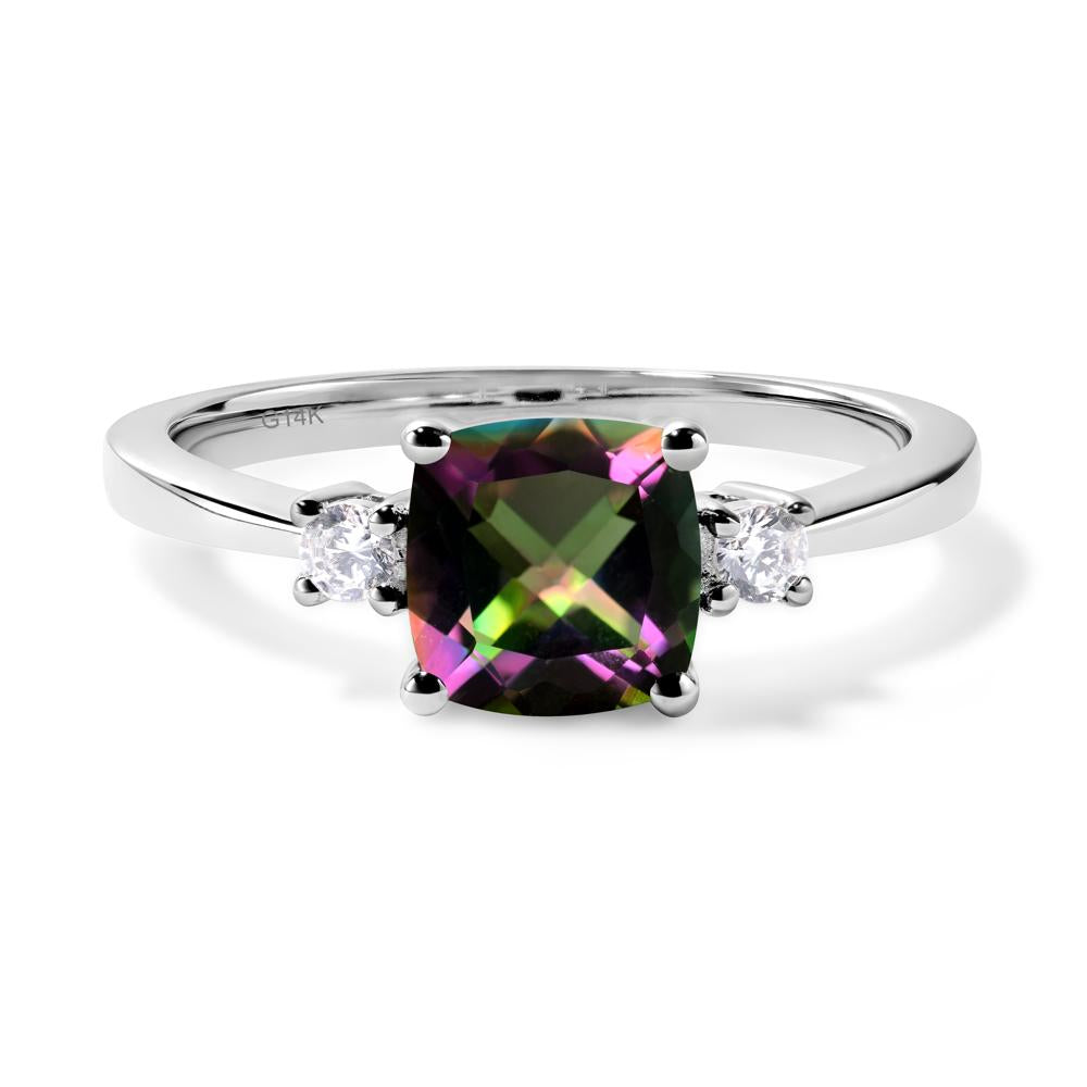 Cushion Cut Mystic Topaz Trilogy Ring - LUO Jewelry #metal_14k white gold