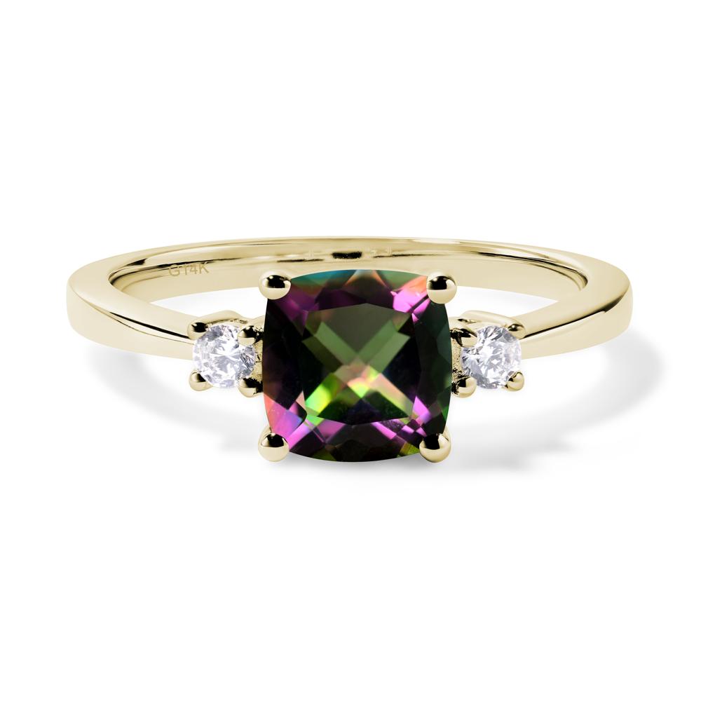 Cushion Cut Mystic Topaz Trilogy Ring - LUO Jewelry #metal_14k yellow gold