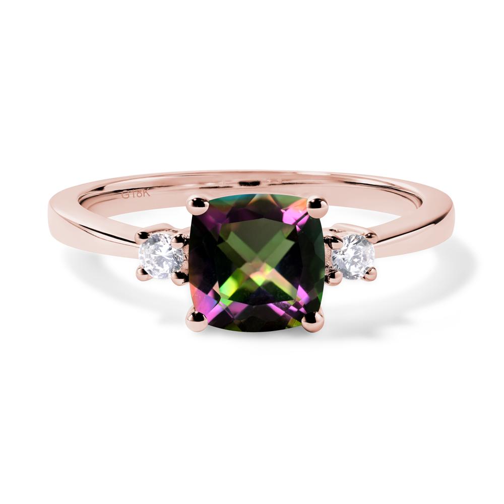 Cushion Cut Mystic Topaz Trilogy Ring - LUO Jewelry #metal_18k rose gold