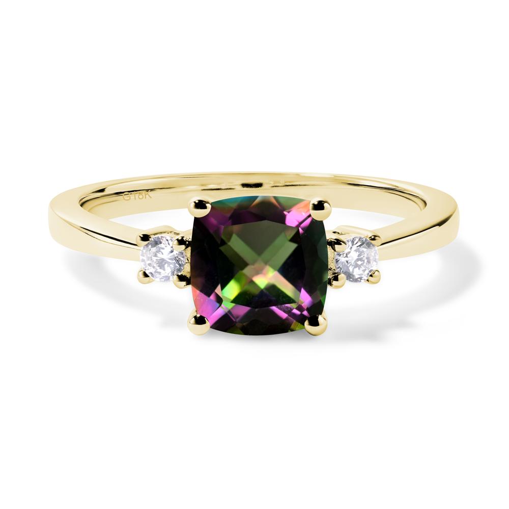 Cushion Cut Mystic Topaz Trilogy Ring - LUO Jewelry #metal_18k yellow gold