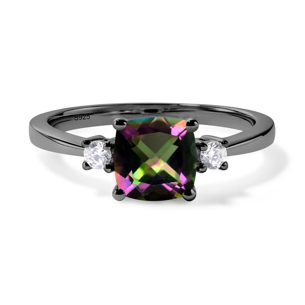 Cushion Cut Mystic Topaz Trilogy Ring - LUO Jewelry #metal_black finish sterling silver