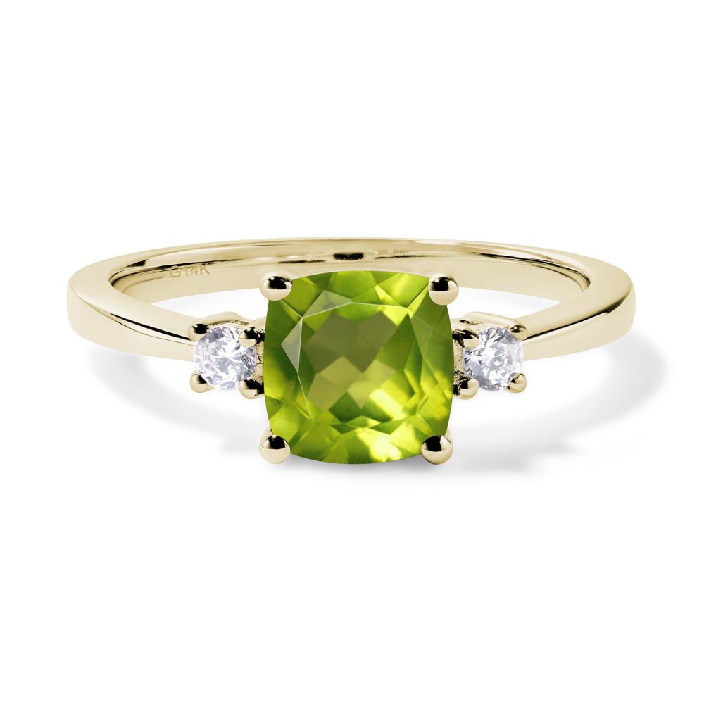 Cushion Cut Peridot Trilogy Ring - LUO Jewelry #metal_14k yellow gold