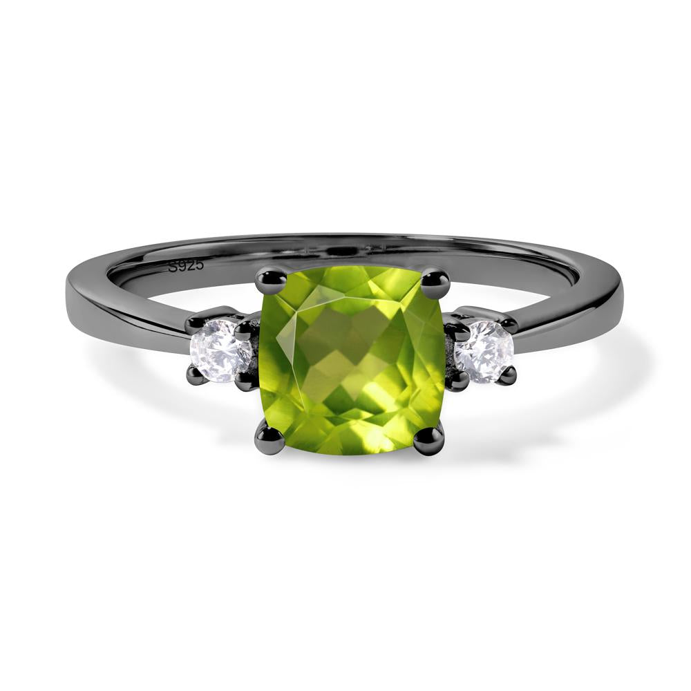 Cushion Cut Peridot Trilogy Ring - LUO Jewelry #metal_black finish sterling silver