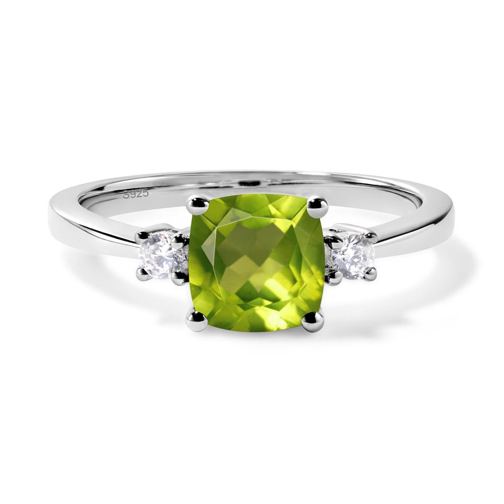 Cushion Cut Peridot Trilogy Ring - LUO Jewelry #metal_sterling silver
