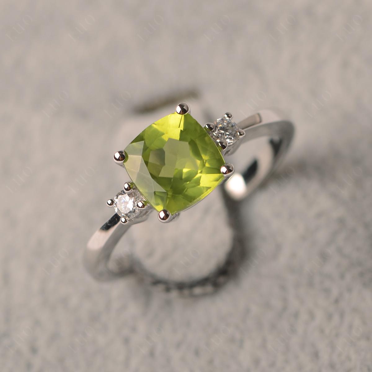 Cushion Cut Peridot Trilogy Ring - LUO Jewelry