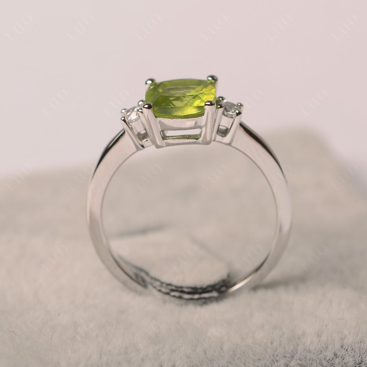 Cushion Cut Peridot Trilogy Ring - LUO Jewelry