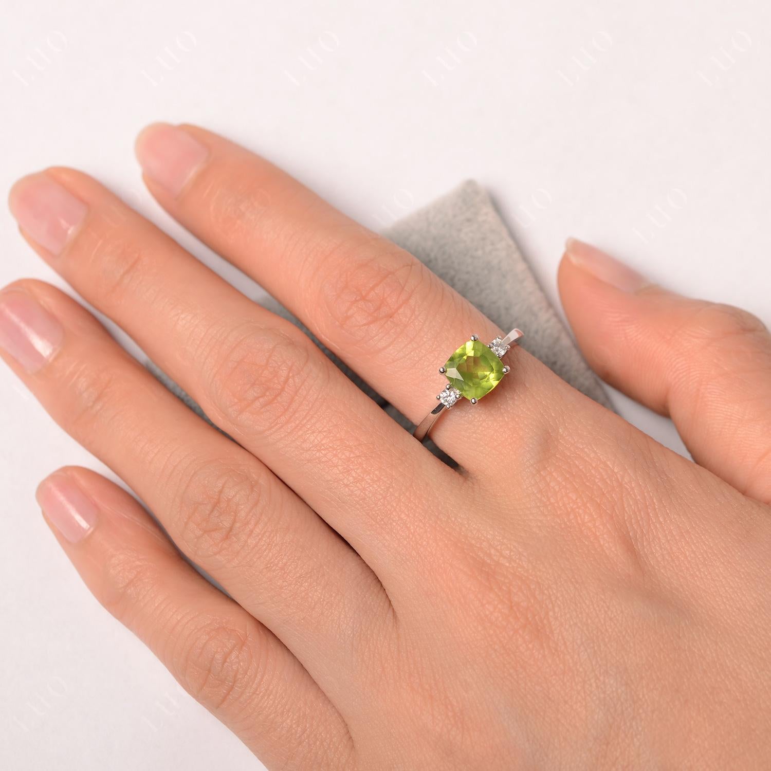 Cushion Cut Peridot Trilogy Ring - LUO Jewelry