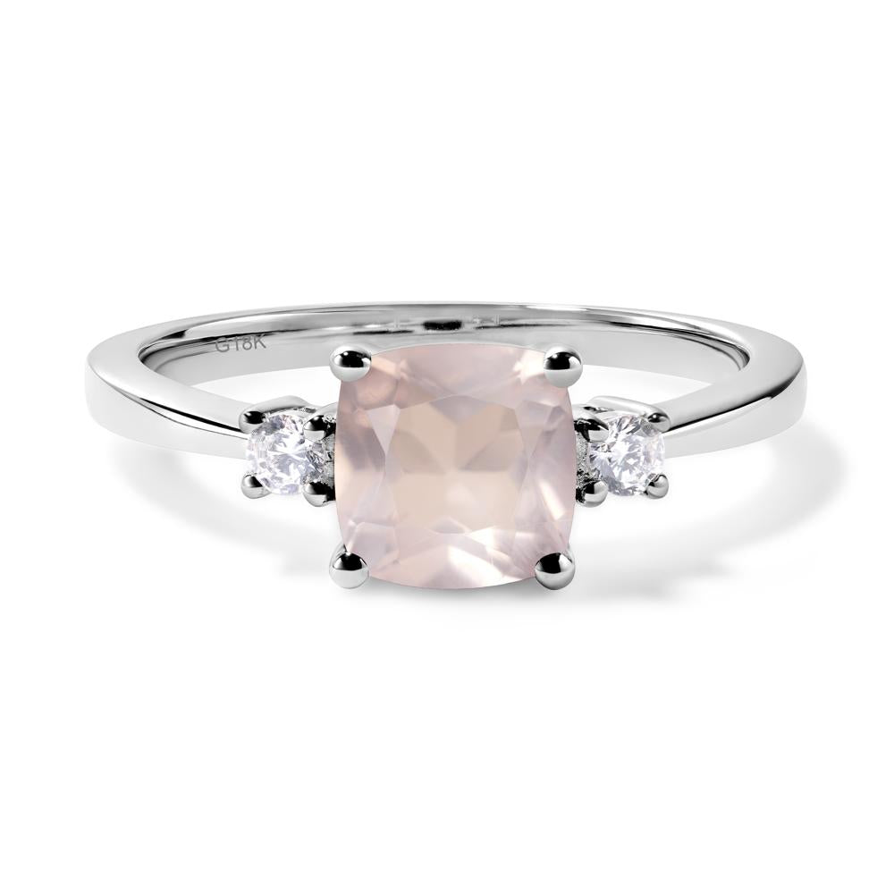 Cushion Cut Rose Quartz Trilogy Ring - LUO Jewelry #metal_18k white gold