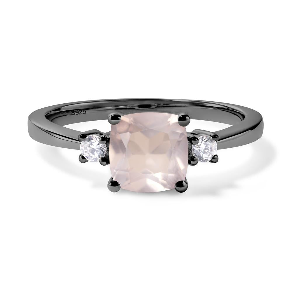Cushion Cut Rose Quartz Trilogy Ring - LUO Jewelry #metal_black finish sterling silver
