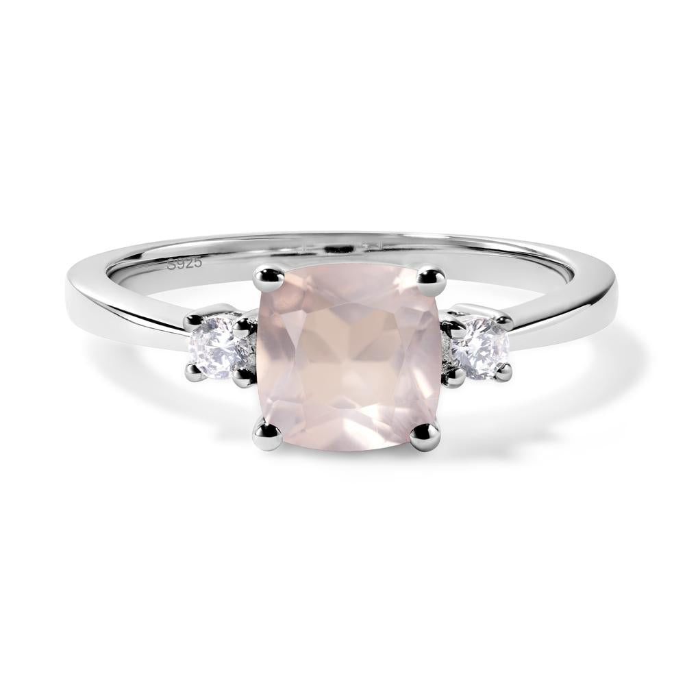 Cushion Cut Rose Quartz Trilogy Ring - LUO Jewelry #metal_sterling silver