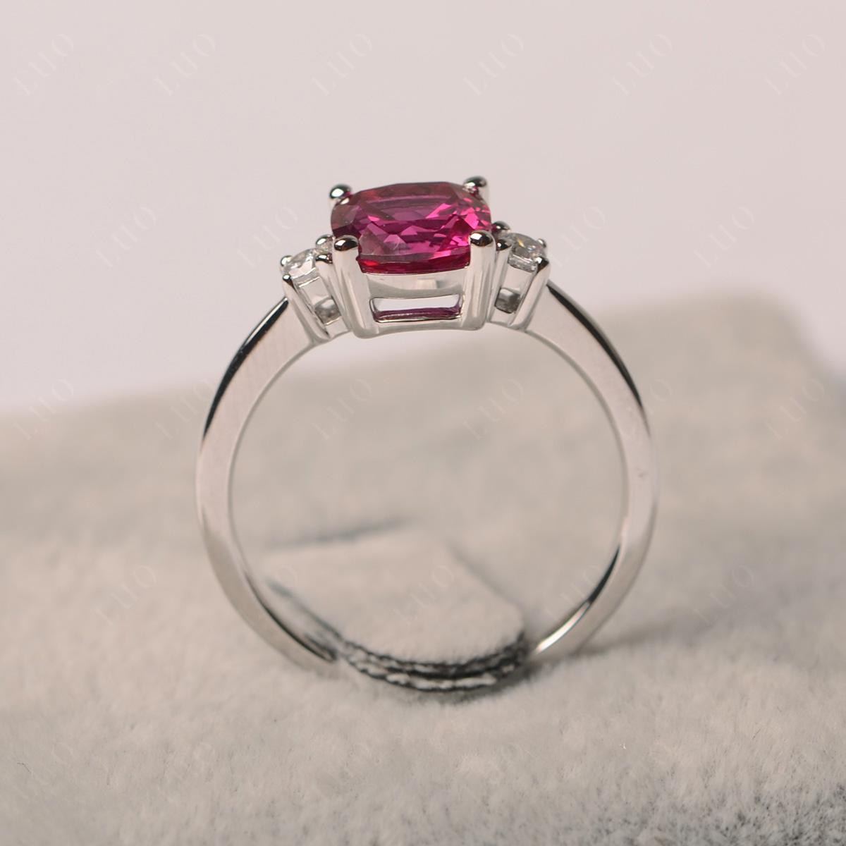 Cushion Cut Lab Grown Ruby Trilogy Ring - LUO Jewelry