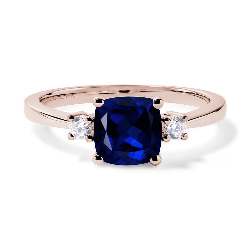 Cushion Cut Lab Grown Sapphire Trilogy Ring - LUO Jewelry #metal_14k rose gold