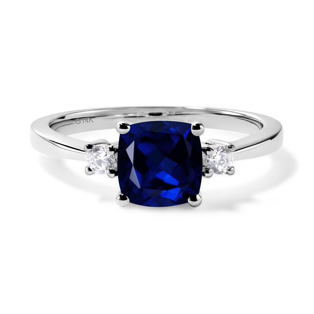 Cushion Cut Lab Grown Sapphire Trilogy Ring - LUO Jewelry #metal_14k white gold