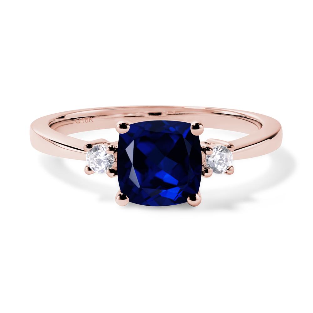 Cushion Cut Lab Grown Sapphire Trilogy Ring - LUO Jewelry #metal_18k rose gold