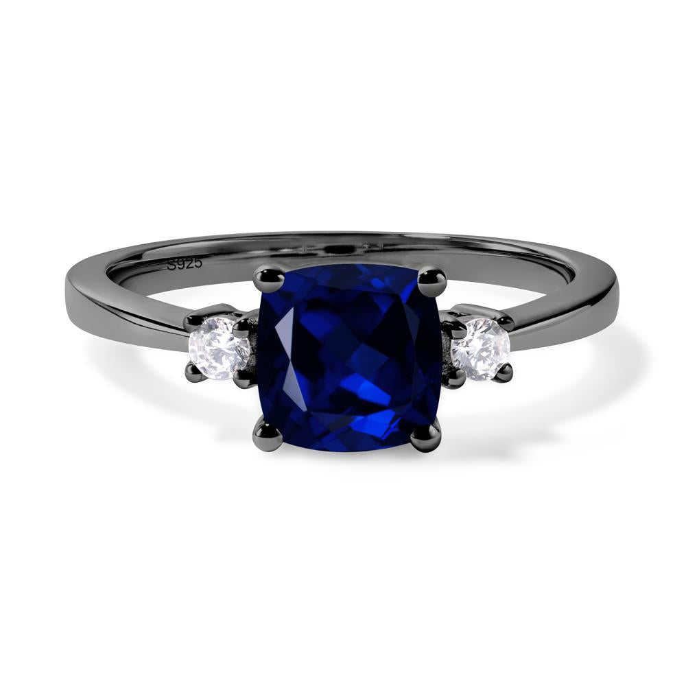Cushion Cut Lab Grown Sapphire Trilogy Ring - LUO Jewelry #metal_black finish sterling silver