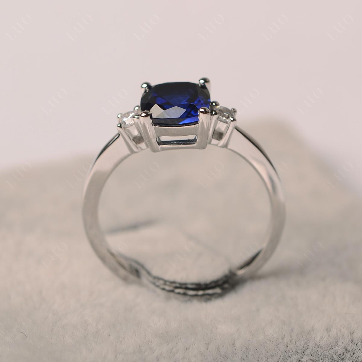 Cushion Cut Lab Grown Sapphire Trilogy Ring - LUO Jewelry