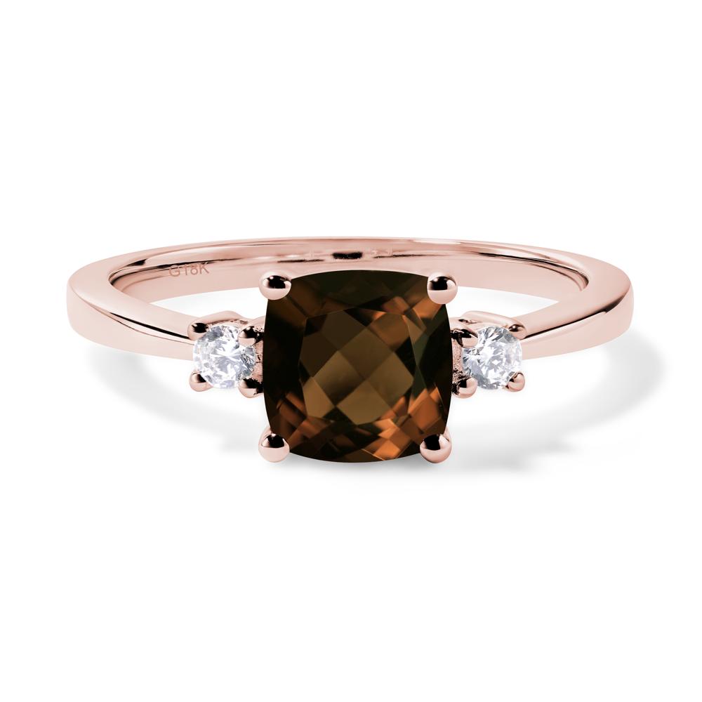 Cushion Cut Smoky Quartz Trilogy Ring - LUO Jewelry #metal_18k rose gold