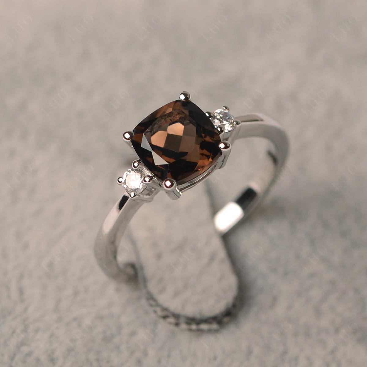 Cushion Cut Smoky Quartz Trilogy Ring - LUO Jewelry