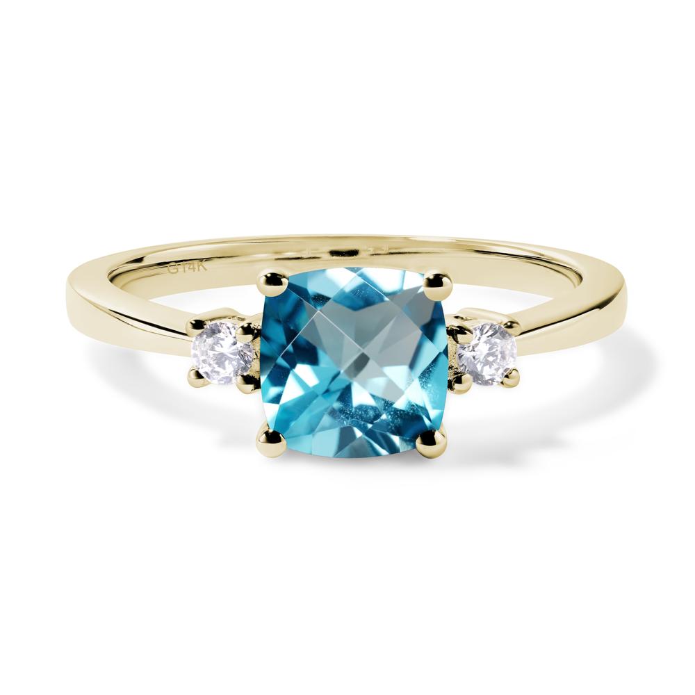 Cushion Cut Swiss Blue Topaz Trilogy Ring - LUO Jewelry #metal_14k yellow gold