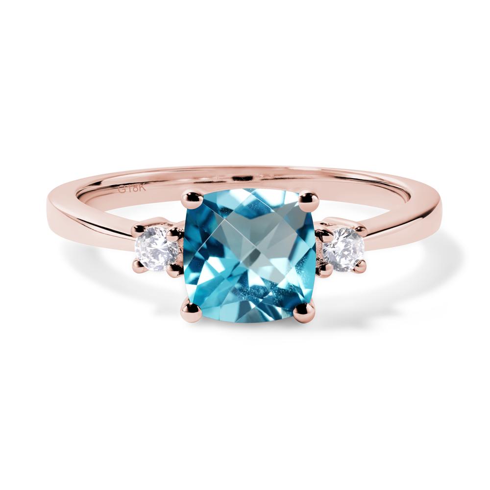 Cushion Cut Swiss Blue Topaz Trilogy Ring - LUO Jewelry #metal_18k rose gold