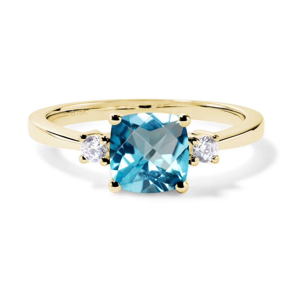 Cushion Cut Swiss Blue Topaz Trilogy Ring - LUO Jewelry #metal_18k yellow gold