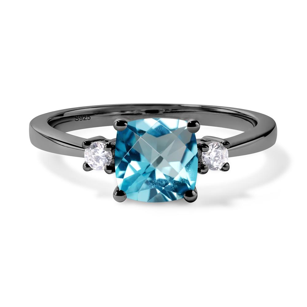 Cushion Cut Swiss Blue Topaz Trilogy Ring - LUO Jewelry #metal_black finish sterling silver