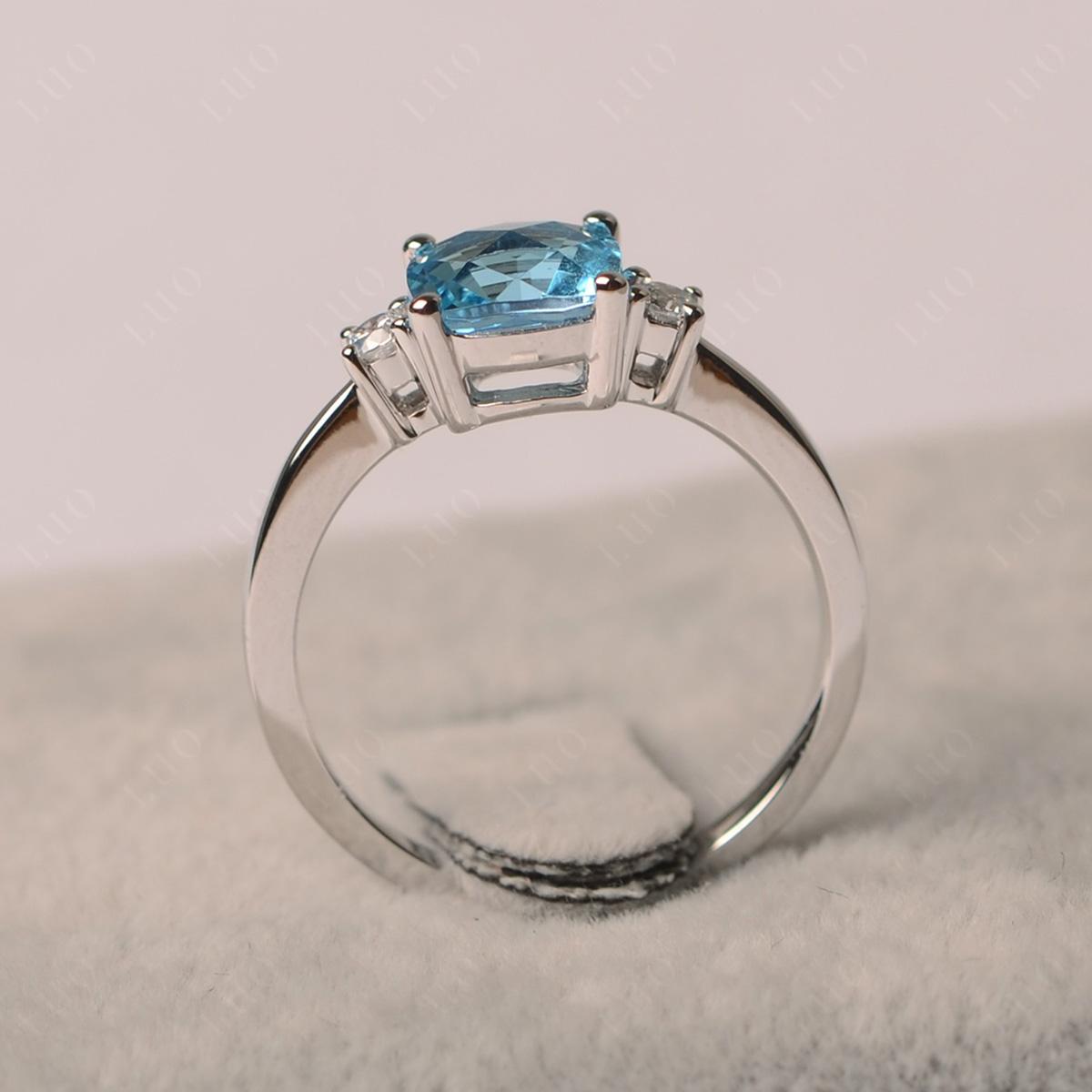 Cushion Cut Swiss Blue Topaz Trilogy Ring - LUO Jewelry