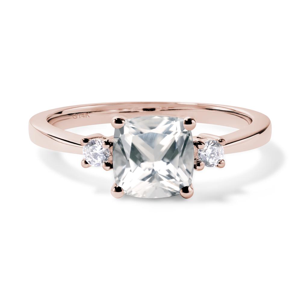 Cushion Cut White Topaz Trilogy Ring - LUO Jewelry #metal_14k rose gold