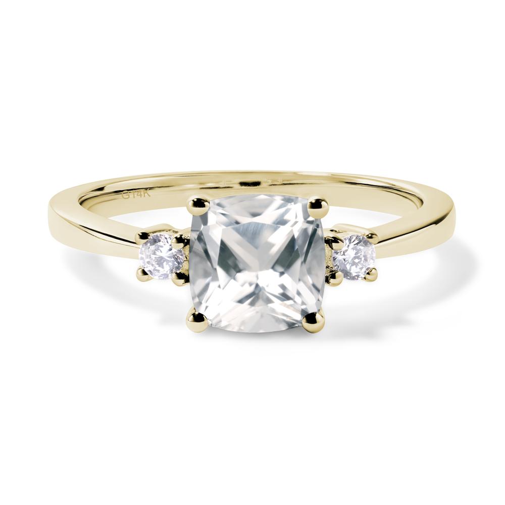 Cushion Cut White Topaz Trilogy Ring - LUO Jewelry #metal_14k yellow gold