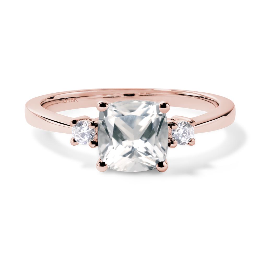 Cushion Cut White Topaz Trilogy Ring - LUO Jewelry #metal_18k rose gold
