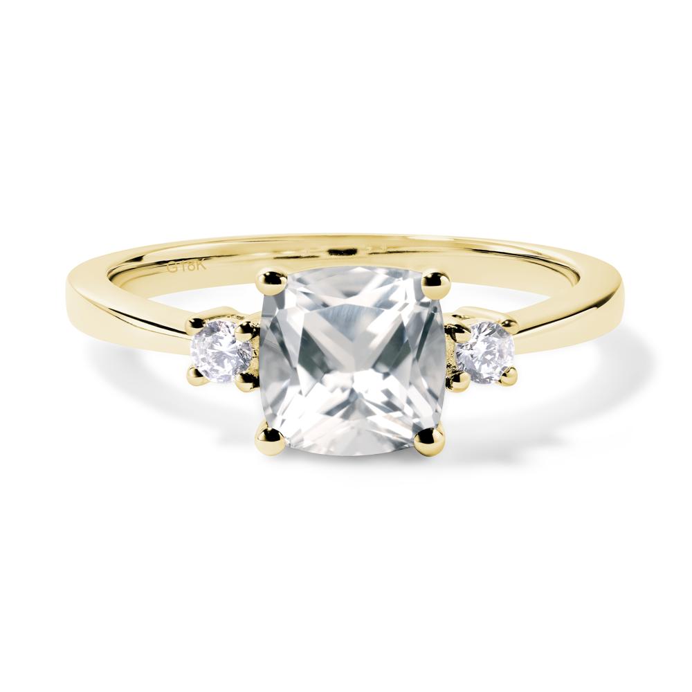 Cushion Cut White Topaz Trilogy Ring - LUO Jewelry #metal_18k yellow gold