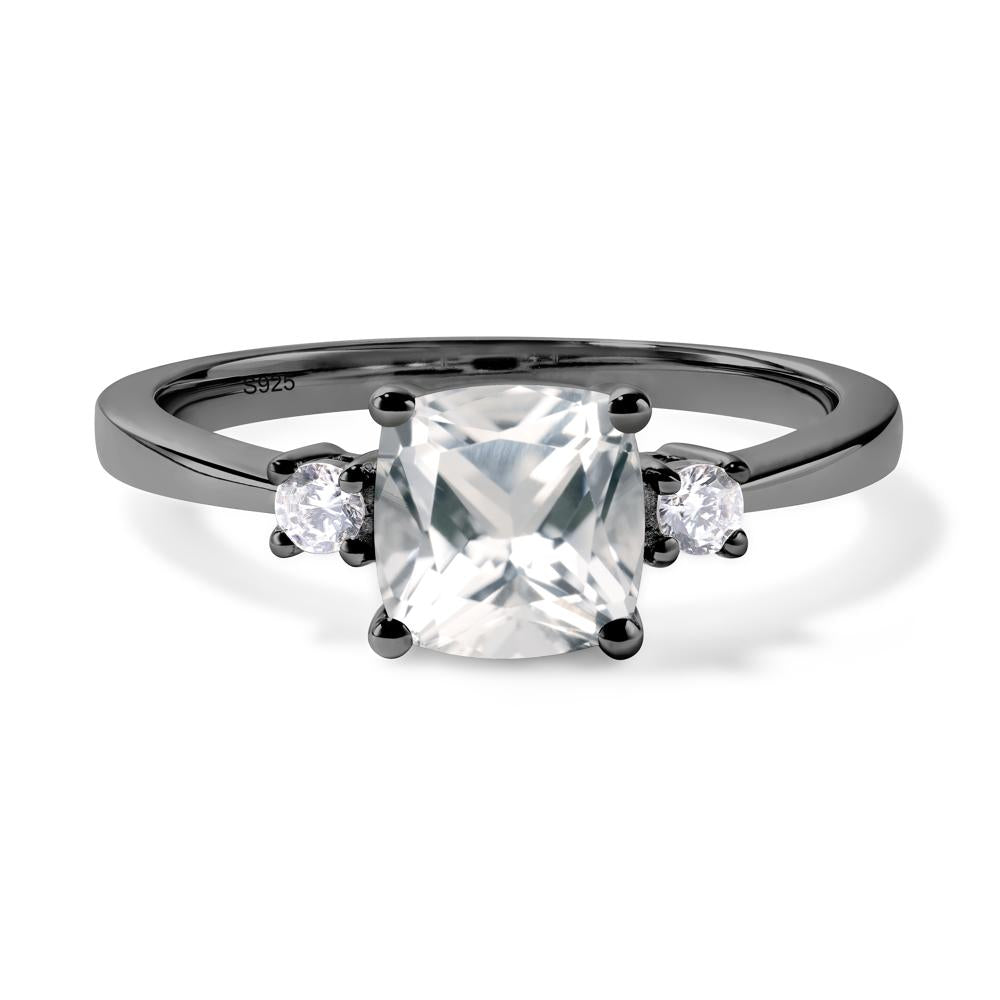 Cushion Cut White Topaz Trilogy Ring - LUO Jewelry #metal_black finish sterling silver