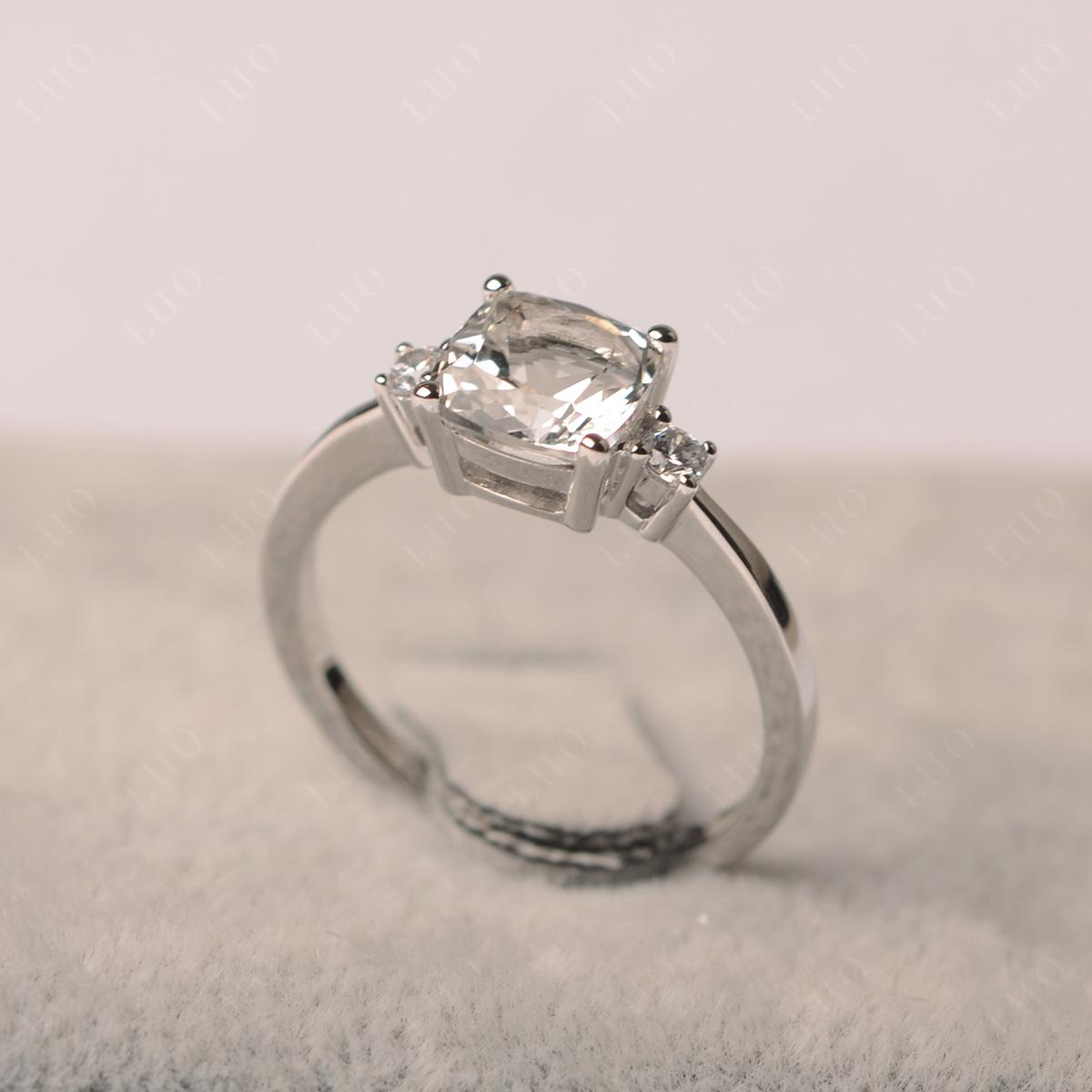 Cushion Cut White Topaz Trilogy Ring - LUO Jewelry