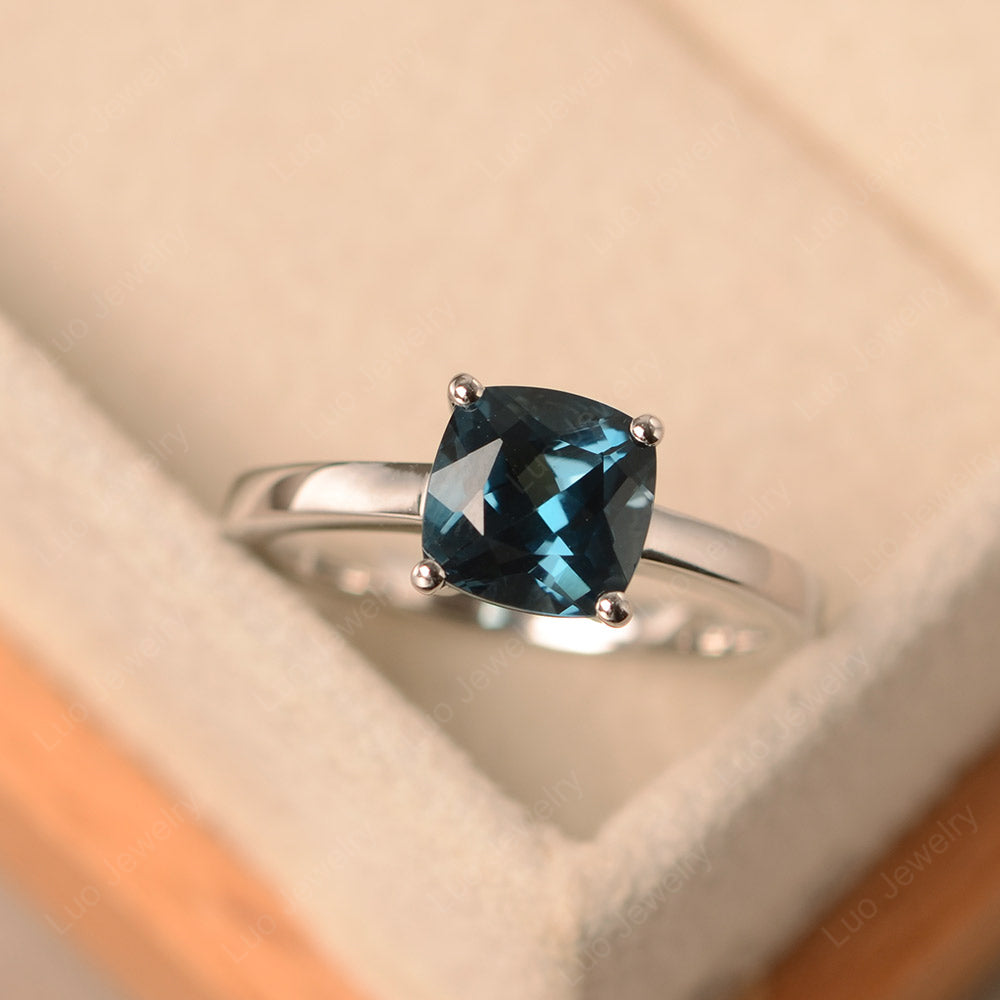 Cushion Cut London Blue Topaz Solitaire Ring Rose Gold - LUO Jewelry