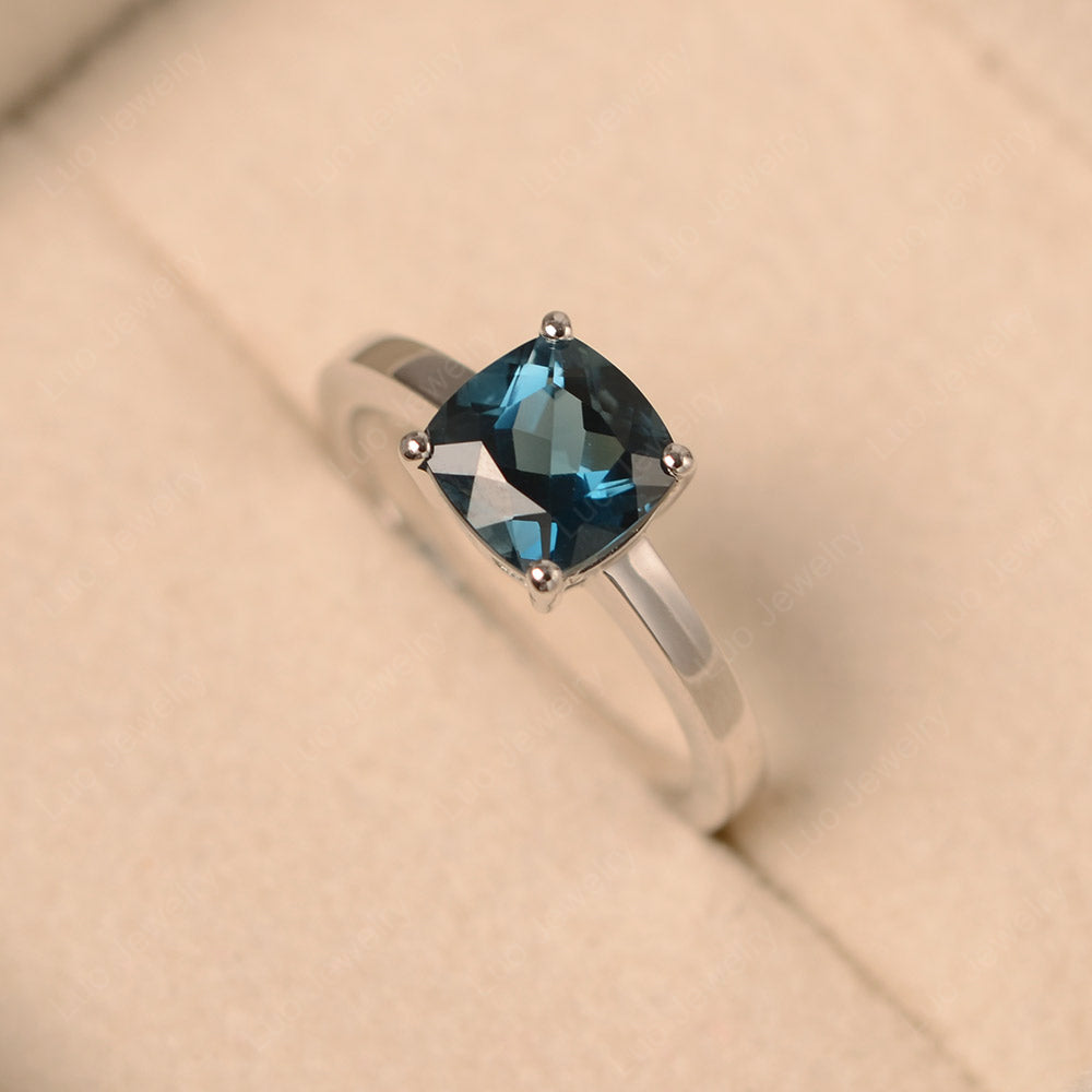 Cushion Cut London Blue Topaz Solitaire Ring Rose Gold - LUO Jewelry