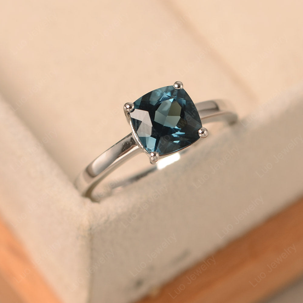 Cushion Cut London Blue Topaz Solitaire Ring Rose Gold - LUO Jewelry