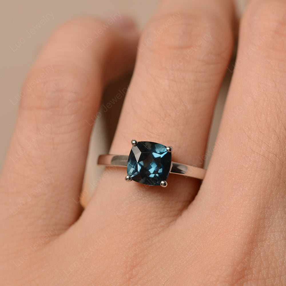 Cushion Cut London Blue Topaz Solitaire Ring Rose Gold - LUO Jewelry