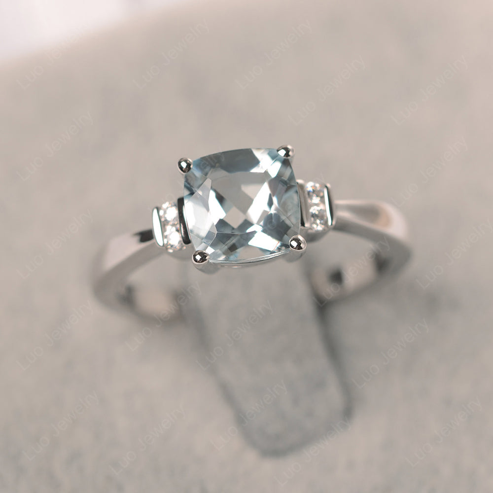 Aquamarine Cushion Cut Engagement Ring - LUO Jewelry