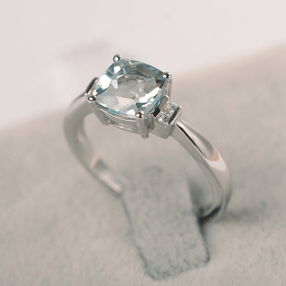 Aquamarine Cushion Cut Engagement Ring - LUO Jewelry