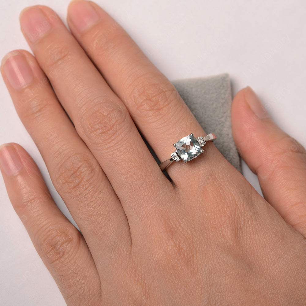 Aquamarine Cushion Cut Engagement Ring - LUO Jewelry
