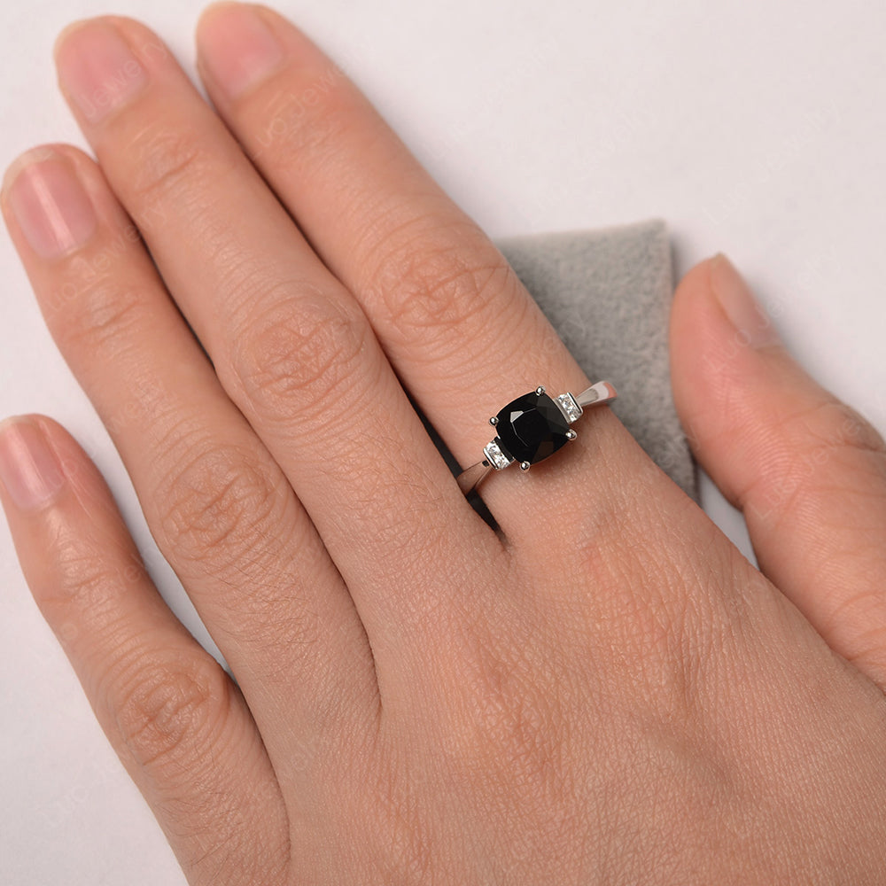 Black Spinel Cushion Cut Engagement Ring - LUO Jewelry