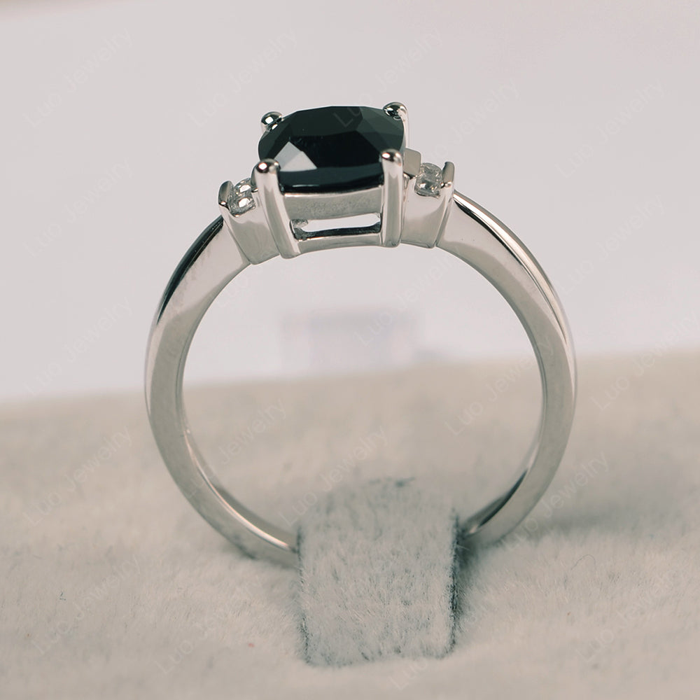 Black Spinel Cushion Cut Engagement Ring - LUO Jewelry