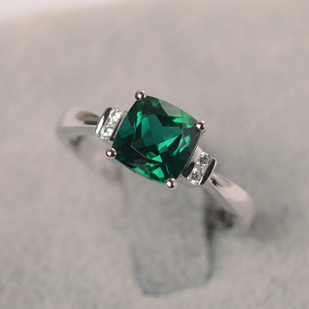 Lab Emerald Cushion Cut Engagement Ring - LUO Jewelry