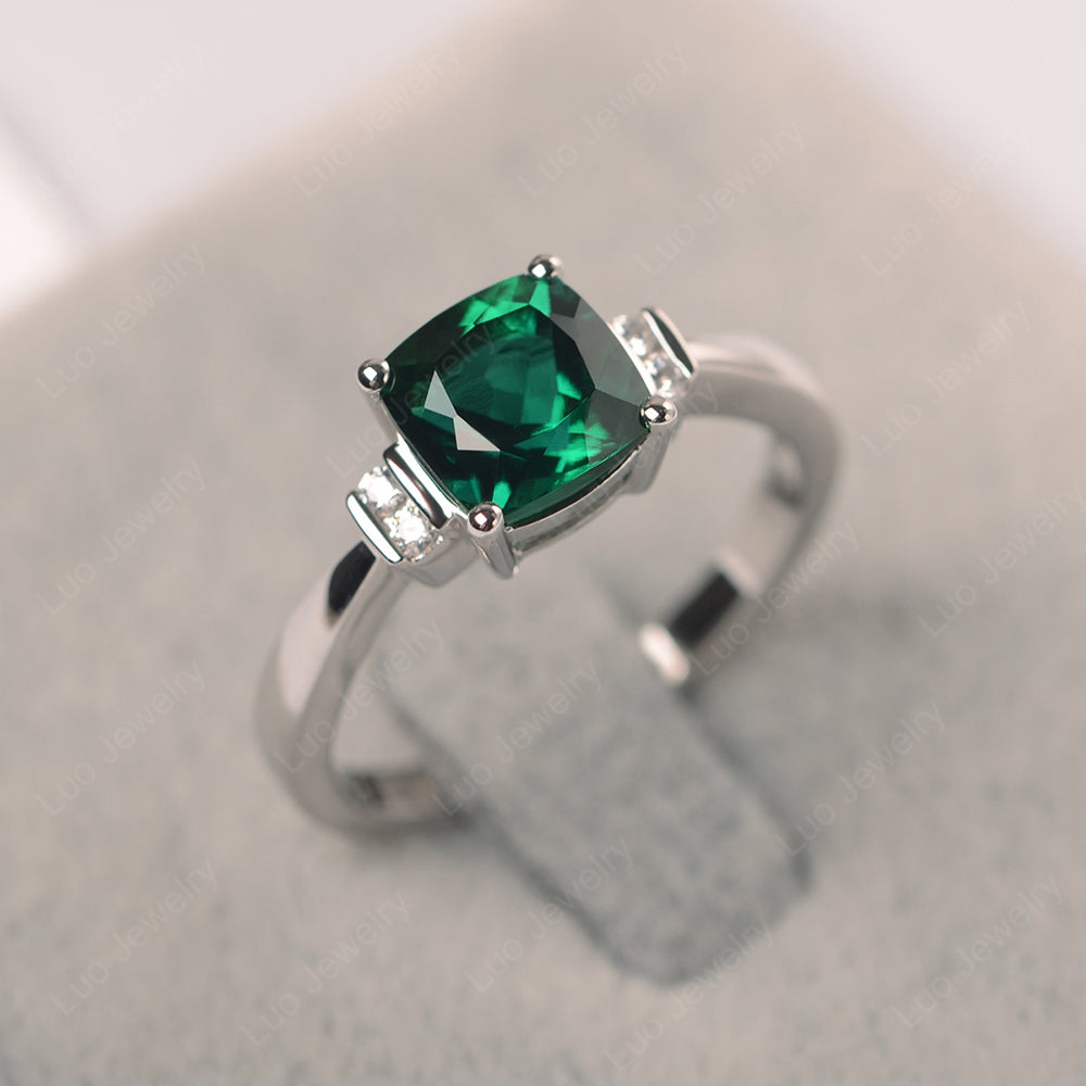 Lab Emerald Cushion Cut Engagement Ring - LUO Jewelry